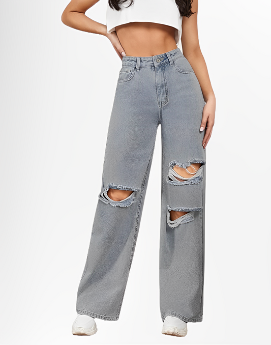 VANS RIPPED HIGH WAISTED WIDE LEG DENIM JEANS