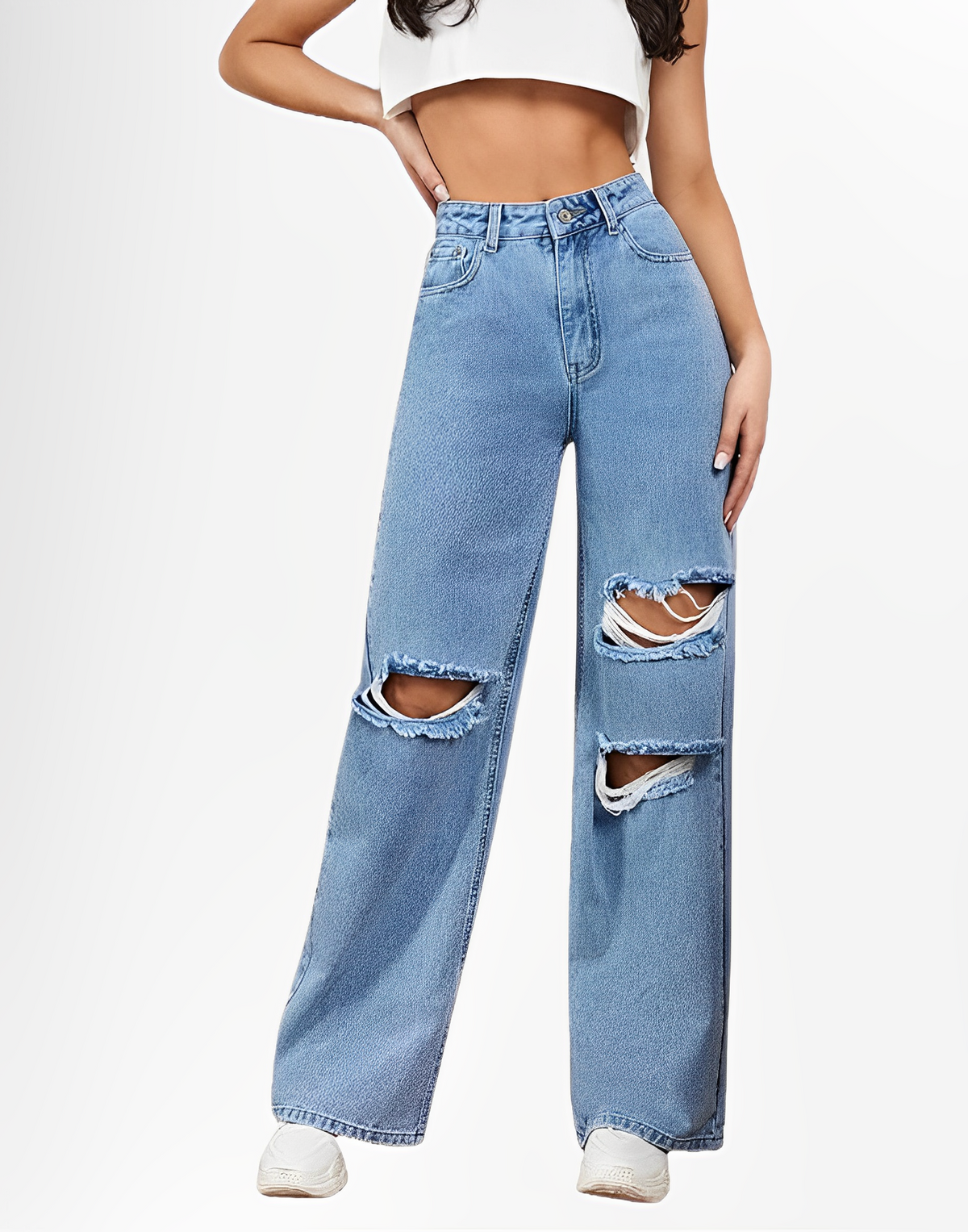 VANS RIPPED HIGH WAISTED WIDE LEG DENIM JEANS